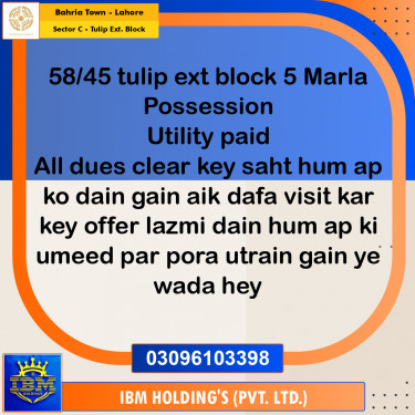 5 Marla Residential Plot for Sale in Sector C - Tulip Ext. Block -  Bahria Town, Lahore - (BP-348625)