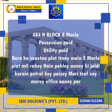 8 Marla Residential Plot for Sale in Phase 2 - H Block -  Bahria Orchard, Lahore - (BP-348626)