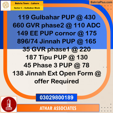 20 Marla Residential Plot for Sale in Sector C - Gulbahar Block -  Bahria Town, Lahore - (BP-348677)
