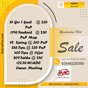 Residential Plot for Sale in Bahria Town, Lahore - (BP-348765)