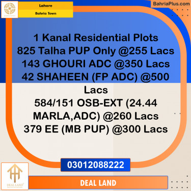 1 Kanal Residential Plot for Sale in Bahria Town, Lahore - (BP-348800)