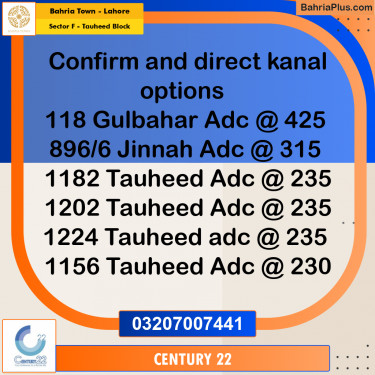 1 Kanal Residential Plot for Sale in Sector F - Tauheed Block -  Bahria Town, Lahore - (BP-348822)
