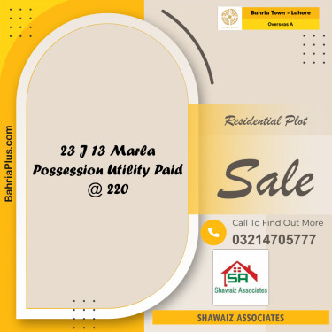 13 Marla Residential Plot for Sale in Overseas A -  Bahria Town, Lahore - (BP-348847)