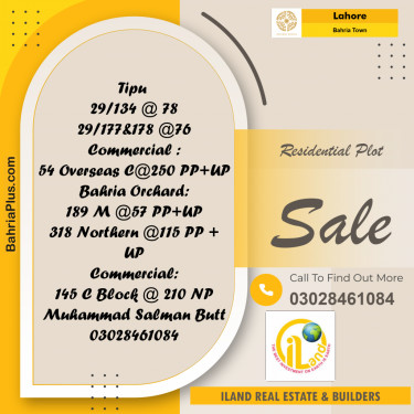Residential Plot for Sale in Bahria Town, Lahore - (BP-348887)