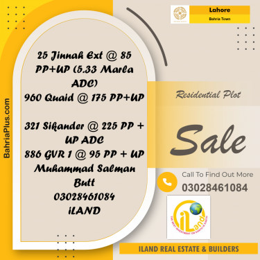 Residential Plot for Sale in Bahria Town, Lahore - (BP-348888)
