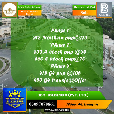 10 Marla Residential Plot for Sale in Phase 1 - Northern District -  Bahria Orchard, Lahore - (BP-348922)