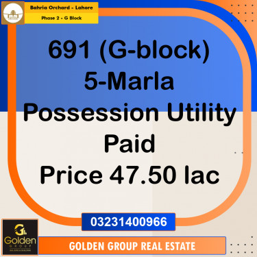5 Marla Residential Plot for Sale in Phase 2 - G Block -  Bahria Orchard, Lahore - (BP-348950)
