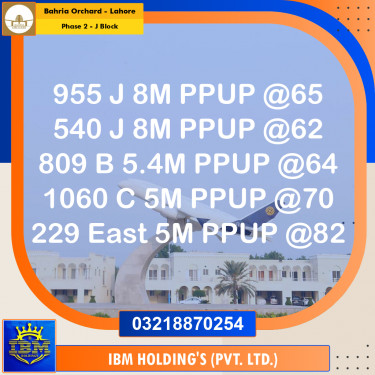 8 Marla Residential Plot for Sale in Phase 2 - J Block -  Bahria Orchard, Lahore - (BP-348956)