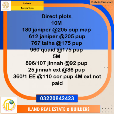 Residential Plot for Sale in Bahria Town, Lahore - (BP-348960)