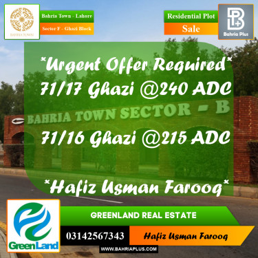 1 Kanal Residential Plot for Sale in Sector F - Ghazi Block -  Bahria Town, Lahore - (BP-349039)