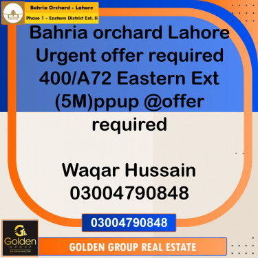 5 Marla Residential Plot for Sale in Phase 1 - Eastern District Ext. II -  Bahria Orchard, Lahore - (BP-349061)