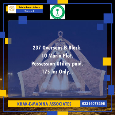 10 Marla Residential Plot for Sale in Overseas B -  Bahria Town, Lahore - (BP-349069)