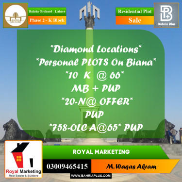 5 Marla Residential Plot for Sale in Phase 2 - K Block -  Bahria Orchard, Lahore - (BP-349109)