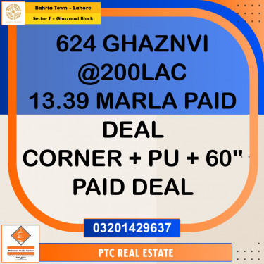 13.39 Marla Residential Plot for Sale in Sector F - Ghaznavi Block -  Bahria Town, Lahore - (BP-349119)