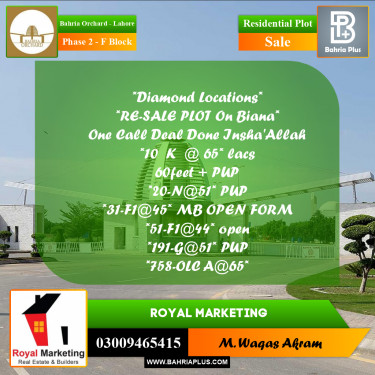 5 Marla Residential Plot for Sale in Phase 2 - F Block -  Bahria Orchard, Lahore - (BP-349125)