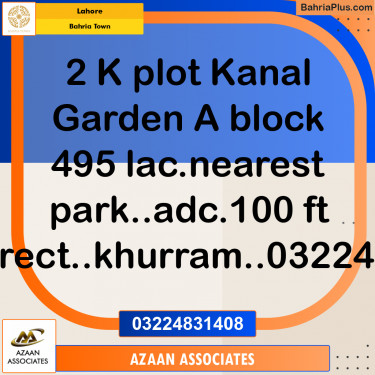2 Kanal Residential Plot for Sale in Bahria Town, Lahore - (BP-349149)