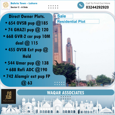 Residential Plot for Sale in Sector C - A Side -  Bahria Town, Lahore - (BP-349157)