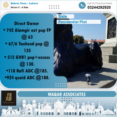 Residential Plot for Sale in Sector C - A Side -  Bahria Town, Lahore - (BP-349158)