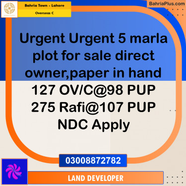 5 Marla Residential Plot for Sale in Overseas C -  Bahria Town, Lahore - (BP-349162)