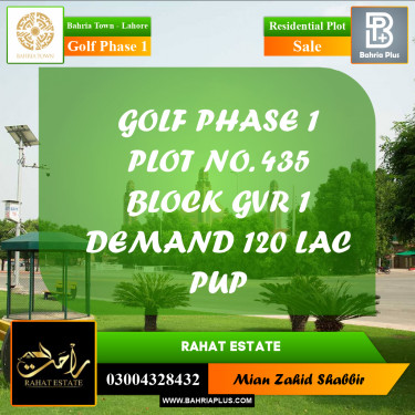 10 Marla Residential Plot for Sale in Golf Phase 1 -  Bahria Town, Lahore - (BP-349240)