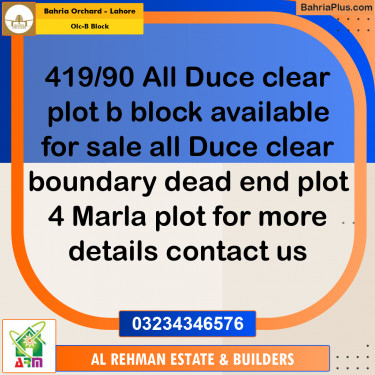 4 Marla Residential Plot for Sale in OLC-B Block -  Bahria Orchard, Lahore - (BP-349243)