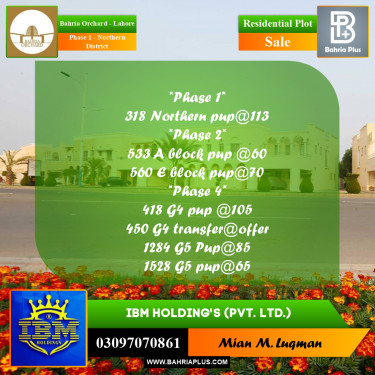 10 Marla Residential Plot for Sale in Phase 1 - Northern District -  Bahria Orchard, Lahore - (BP-349285)