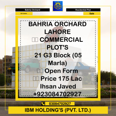 5 Marla Residential Plot for Sale in Phase 4 - G3 Commercial -  Bahria Orchard, Lahore - (BP-349338)