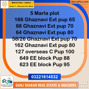 5 Marla Residential Plot for Sale in Sector F - Ghaznavi Ext. Block -  Bahria Town, Lahore - (BP-349371)