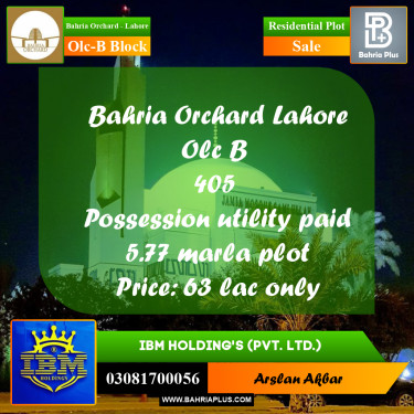 5.77 Marla Residential Plot for Sale in OLC-B Block -  Bahria Orchard, Lahore - (BP-349380)