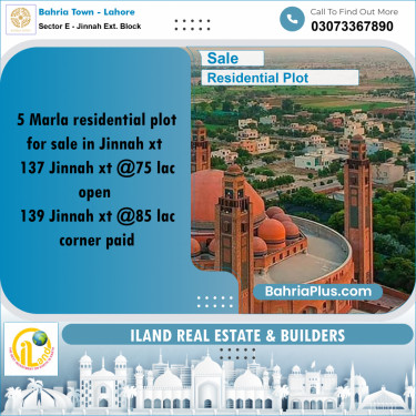 5 Marla Residential Plot for Sale in Sector E - Jinnah Ext. Block -  Bahria Town, Lahore - (BP-349420)