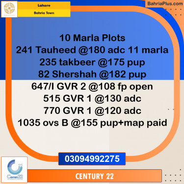 10 Marla Residential Plot for Sale in Bahria Town, Lahore - (BP-349447)