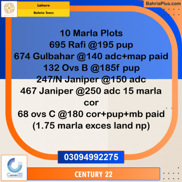 10 Marla Residential Plot for Sale in Bahria Town, Lahore - (BP-349451)