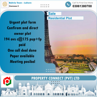10 Marla Residential Plot for Sale in Overseas C -  Bahria Town, Lahore - (BP-349468)