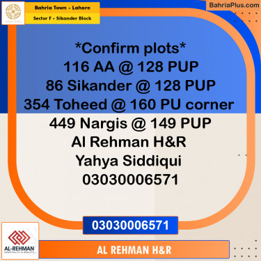 10 Marla Residential Plot for Sale in Sector F - Sikander Block -  Bahria Town, Lahore - (BP-349544)