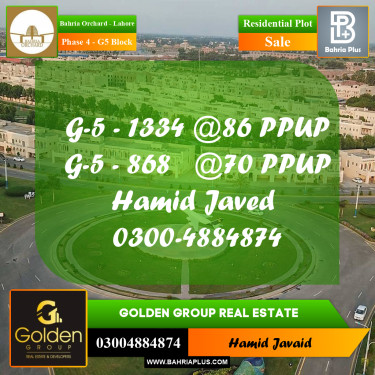 10 Marla Residential Plot for Sale in Phase 4 - G5 Block -  Bahria Orchard, Lahore - (BP-349552)