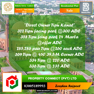 Residential Plot for Sale in Sector F - Tipu Sultan Block -  Bahria Town, Lahore - (BP-349626)