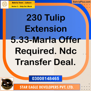 5.33 Marla Residential Plot for Sale in Sector C - Tulip Ext. Block -  Bahria Town, Lahore - (BP-349676)