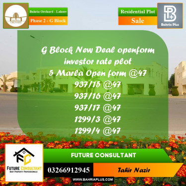 5 Marla Residential Plot for Sale in Phase 2 - G Block -  Bahria Orchard, Lahore - (BP-349685)