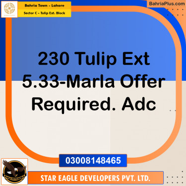 5.33 Marla Residential Plot for Sale in Sector C - Tulip Ext. Block -  Bahria Town, Lahore - (BP-349703)