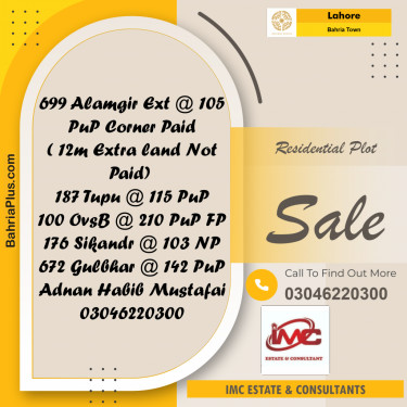 Residential Plot for Sale in Bahria Town, Lahore - (BP-349751)