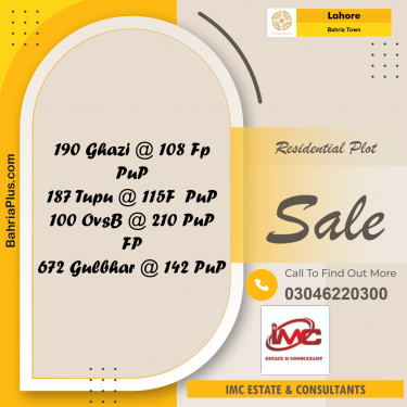 Residential Plot for Sale in Bahria Town, Lahore - (BP-349754)