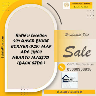 Residential Plot for Sale in Sector B - Umer Block -  Bahria Town, Lahore - (BP-350020)
