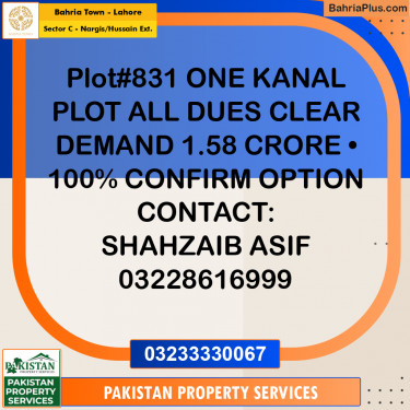 1 Kanal Residential Plot for Sale in Sector C - Nargis/Hussain Ext. -  Bahria Town, Lahore - (BP-350143)