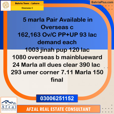 5 Marla Residential Plot for Sale in Overseas C -  Bahria Town, Lahore - (BP-350144)