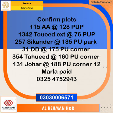 5 Marla Residential Plot for Sale in Bahria Town, Lahore - (BP-350155)