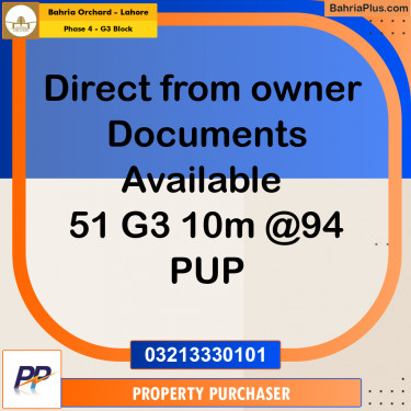 10 Marla Residential Plot for Sale in Phase 4 - G3 Block -  Bahria Orchard, Lahore - (BP-350181)