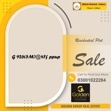 5 Marla Residential Plot for Sale in Phase 2 - G Block -  Bahria Orchard, Lahore - (BP-350288)
