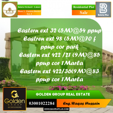 5 Marla Residential Plot for Sale in Phase 1 - Eastern District Ext. I -  Bahria Orchard, Lahore - (BP-350367)