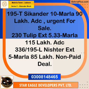 10 Marla Residential Plot for Sale in Sector F - Sikander Block -  Bahria Town, Lahore - (BP-350396)