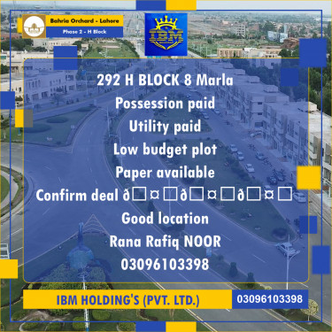 8 Marla Residential Plot for Sale in Phase 2 - H Block -  Bahria Orchard, Lahore - (BP-350401)